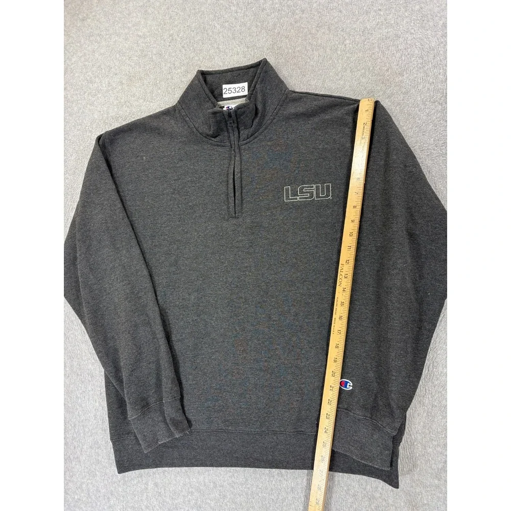 LSU Tigers‎ Stitched Logo 1/4 Zip Pullover Sweatshirt (Men's Large) Gray - Picture 5 of 11